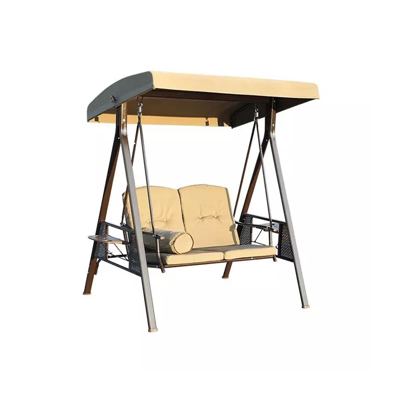 Iron Slatted Seat Board With Seat Cushion Backrest 2 Seat Porch Swing