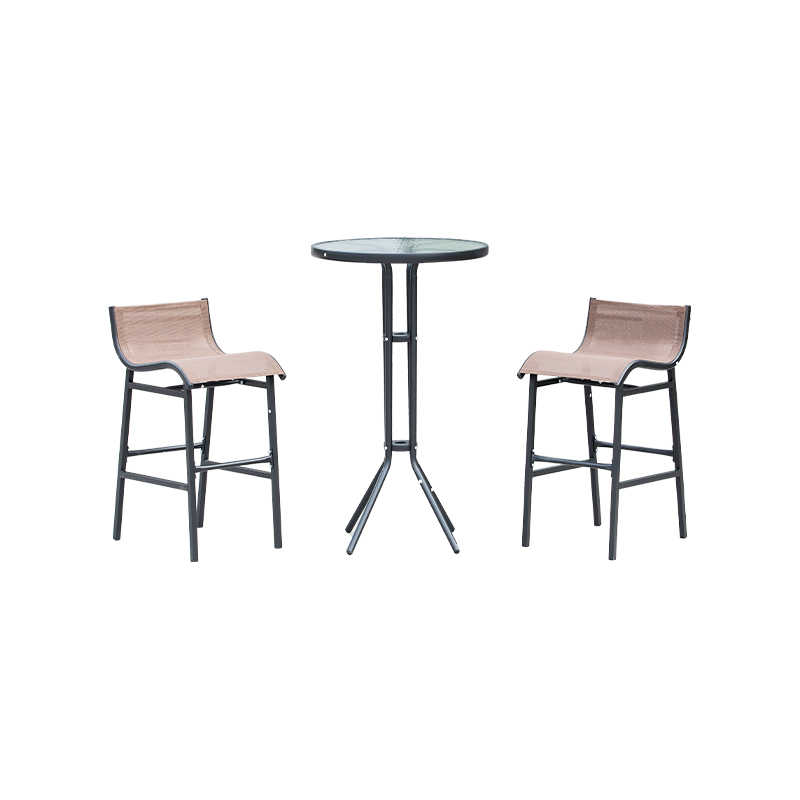 3-Piece Patio Table And Chairs 1 Iron Glass Coffee Table 2 Textilene Fabric Bar Chairs
