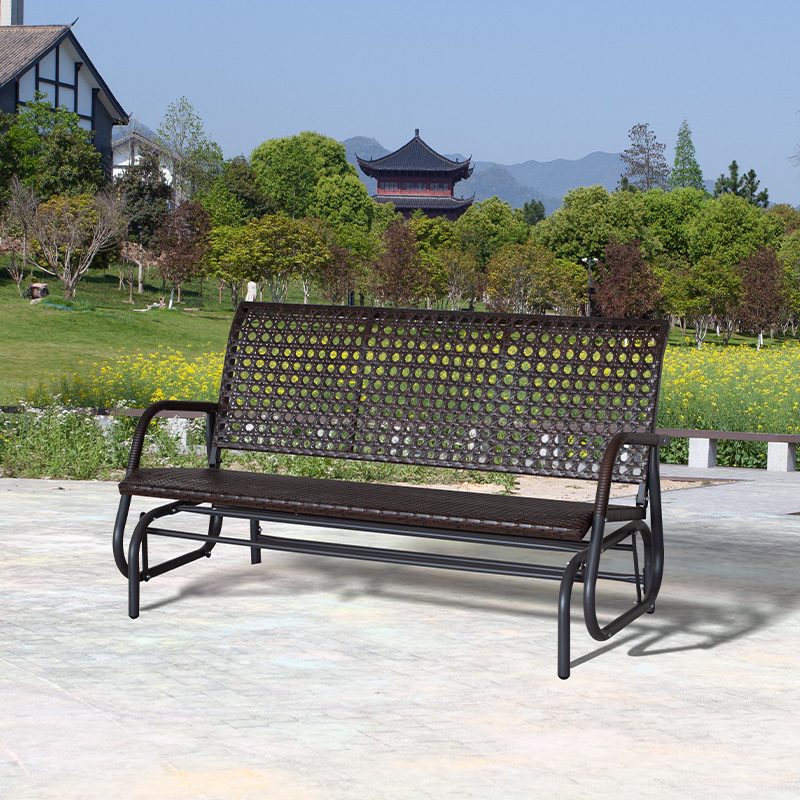 Easy Clean Backyard Bench Rattan Seat 3 Seat Swing Glider Chair