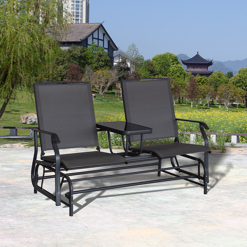 Textilene Chair With Glass Coffee Table Patio 2 Seat Swing Glider Chair