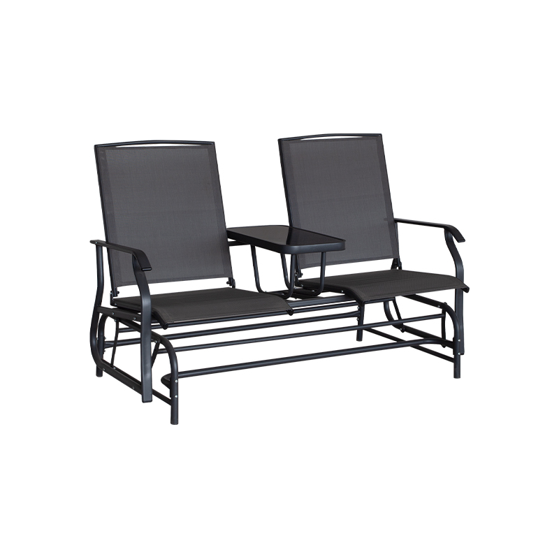 Textilene Chair With Glass Coffee Table Patio 2 Seat Swing Glider Chair