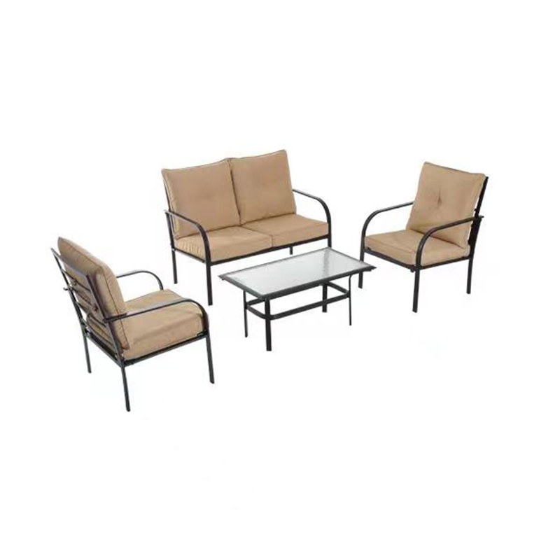 Oxford Cloth/Textilene Seat Board 4 Pieces Iron Patio Chairs Set With Cotton Pads