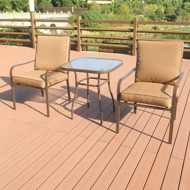 Iron Tube Frame Cotton Cushion Backrest With Tea Table 3-Piece Patio Furniture