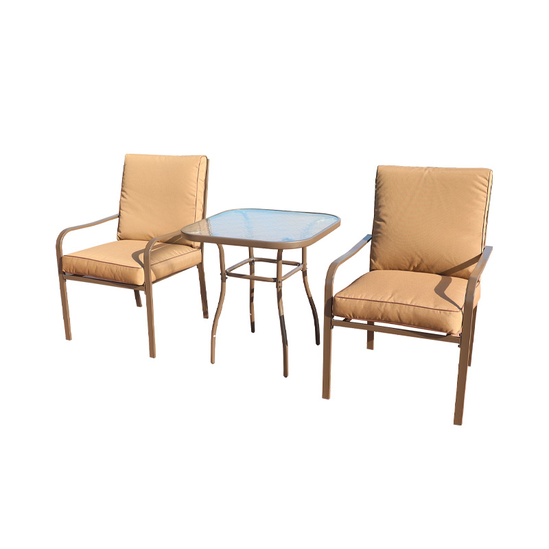 Iron Tube Frame Cotton Cushion Backrest With Tea Table 3-Piece Patio Furniture