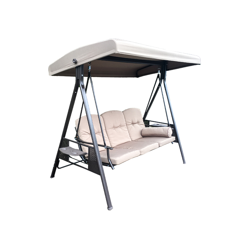 Iron Slatted Seat With Folding Table And Cushion 3 Seat Porch Swing