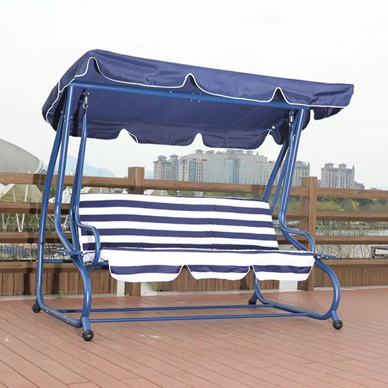Oxford Cloth Seat Canopy Durable Iron Frame Outdoor Swing Recliner Bed