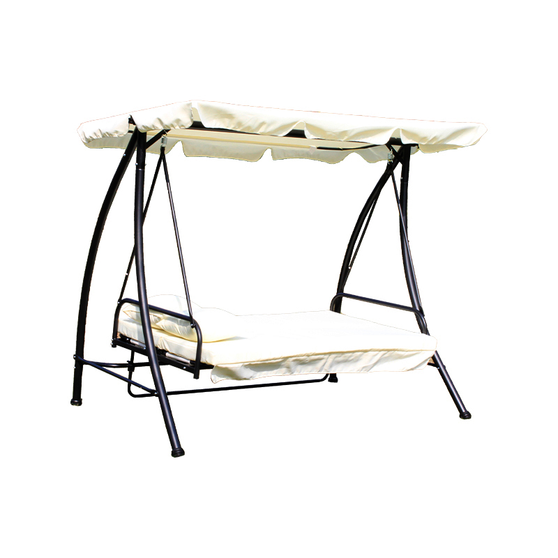 Oxford Cloth Seat With Pillows Sturdy Iron Frame Outdoor Swing Recliner Bed