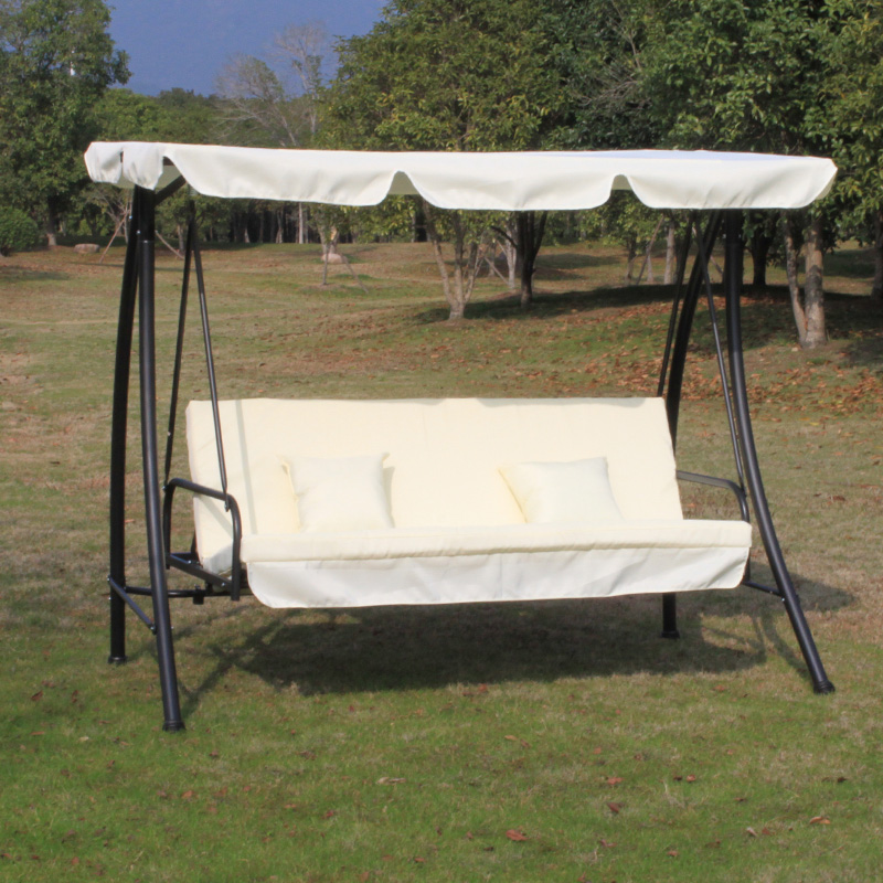 Oxford Cloth Seat With Pillows Sturdy Iron Frame Outdoor Swing Recliner Bed