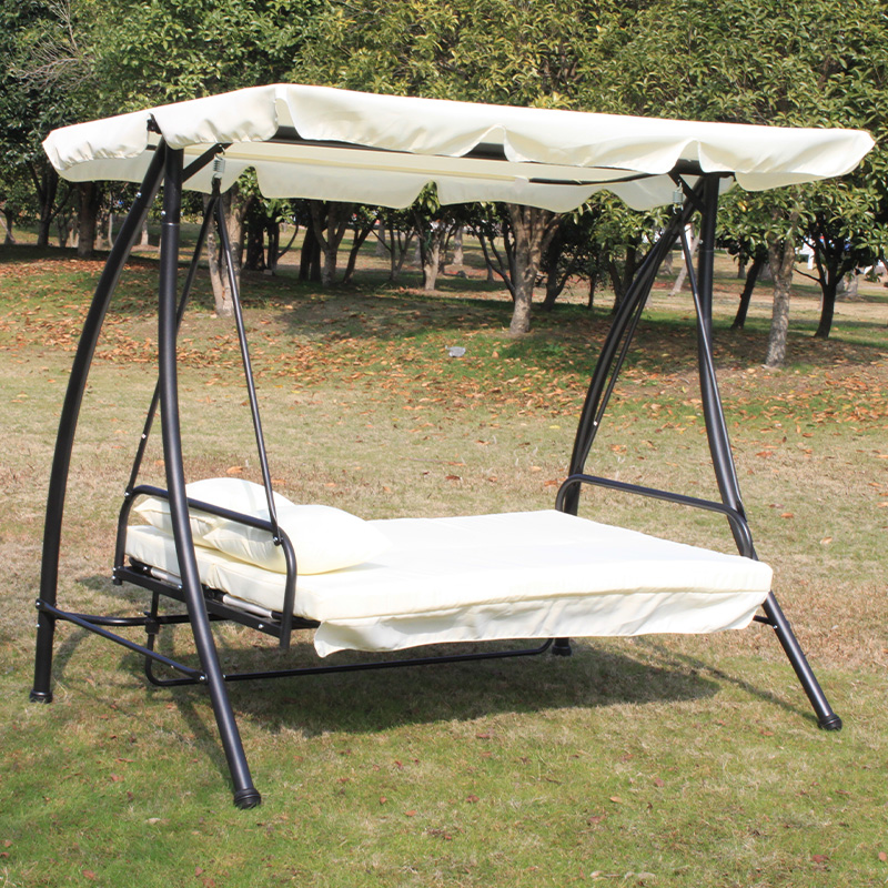 Oxford Cloth Seat With Pillows Sturdy Iron Frame Outdoor Swing Recliner Bed