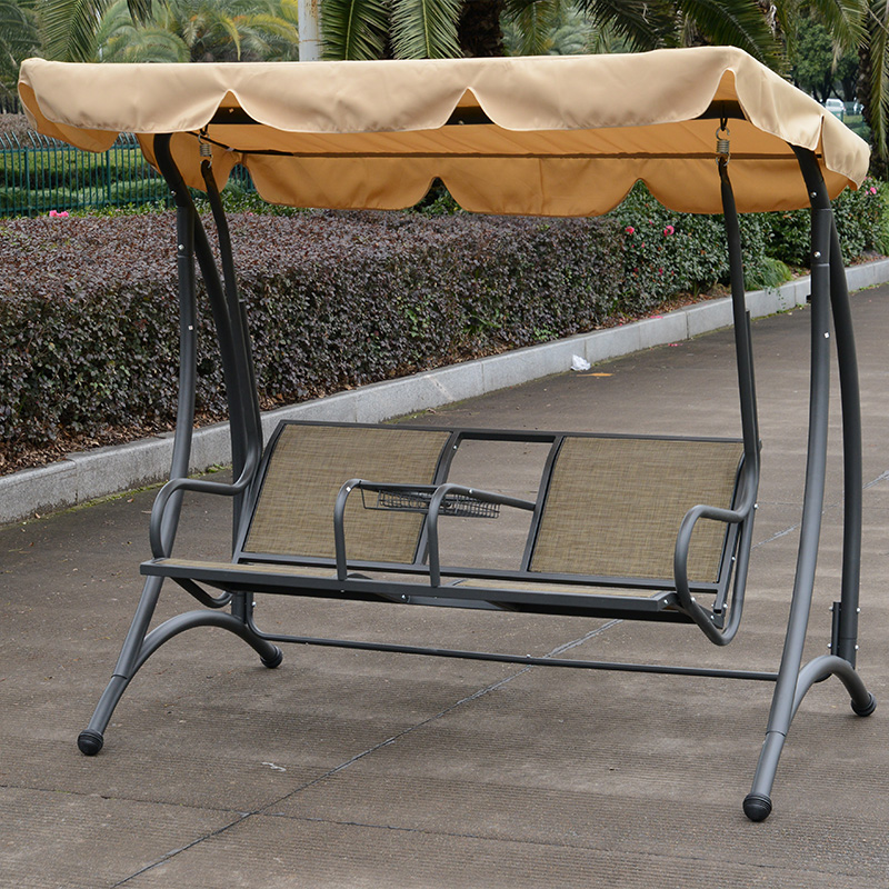 Textilene Fabric Seat 2 People Porch Swing with Iron Tea Tray And Storage Basket