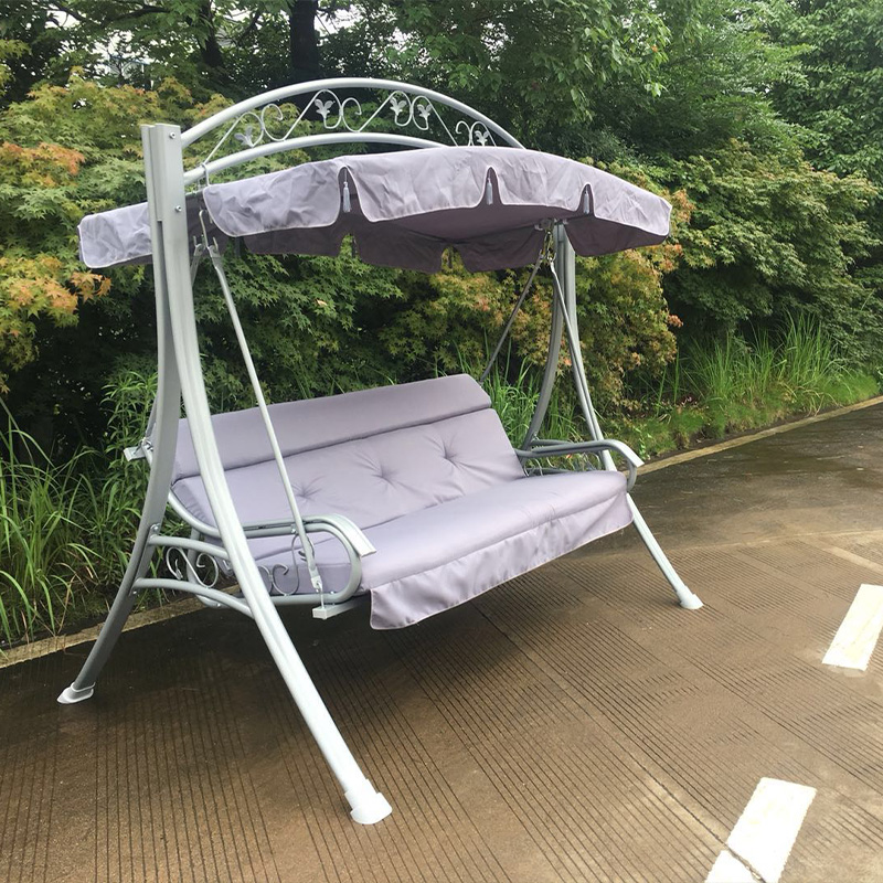 Porch Swing With Gray Vaulted Canopy 3 Seat Oxford Cloth Seat