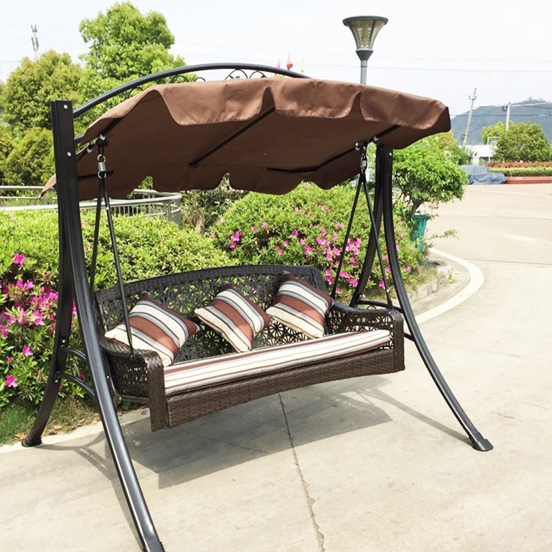 Canopy Rattan Seat Armrest Outdoor 3 Seat Porch Swing