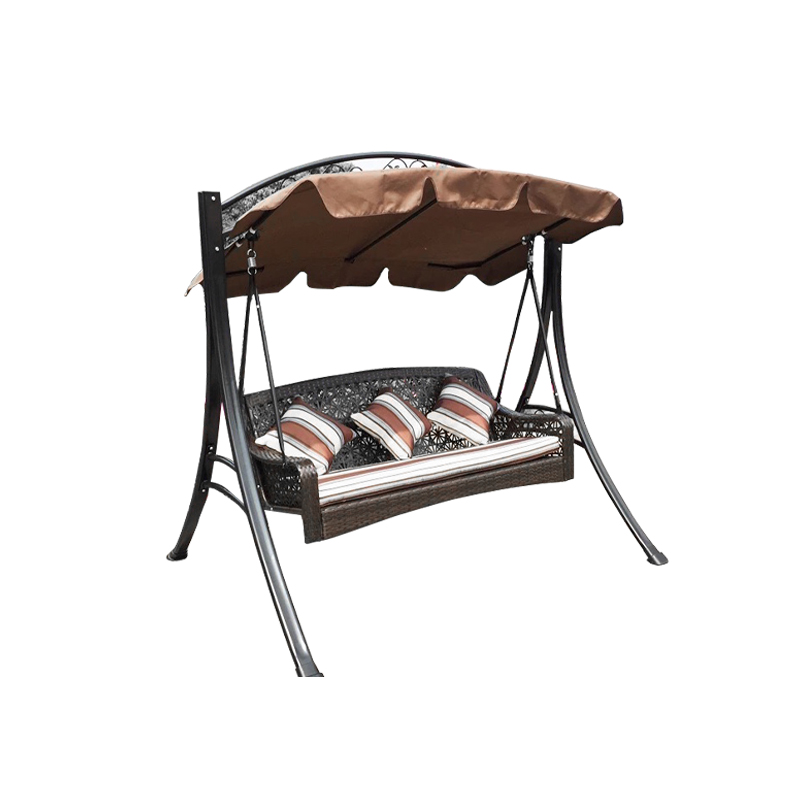 Canopy Rattan Seat Armrest Outdoor 3 Seat Porch Swing