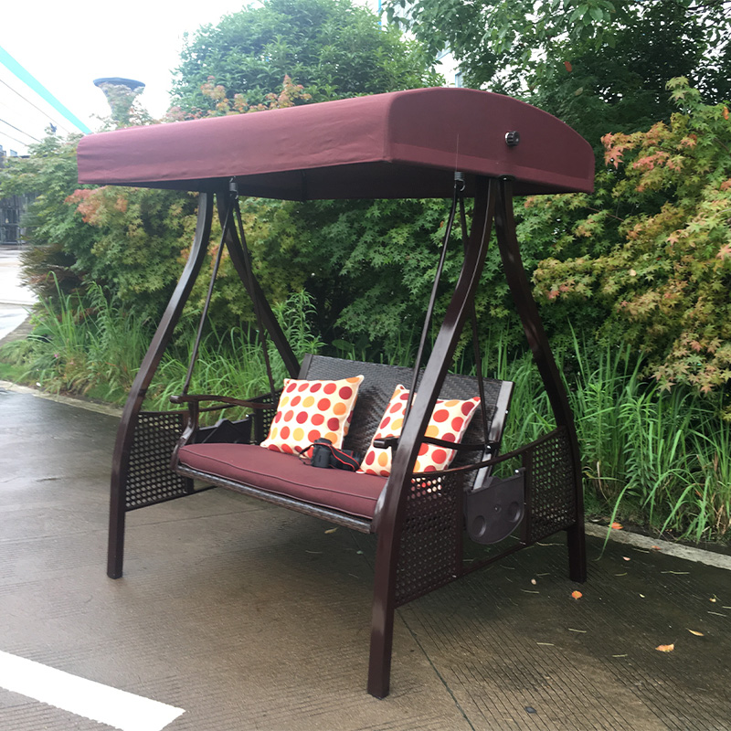 Comfortable And Durable Outdoor Rattan Seat With Canopy 2 Seat Porch Swing Chair