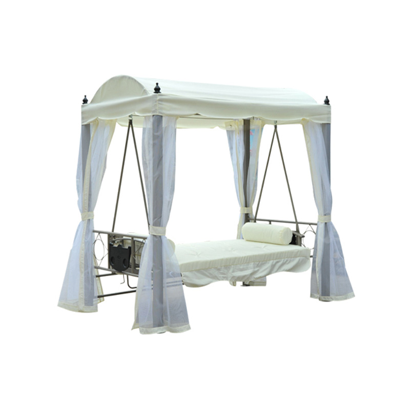 Iron Recliner Bed With Pillows And Folding Table Outdoor Gazebo Iron Recliner Bed