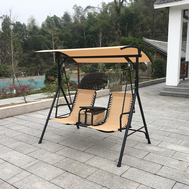 Middle Storage Table Non-Slip Foot Mat Textilene Fabric 2 Seat Garden Porch Swing