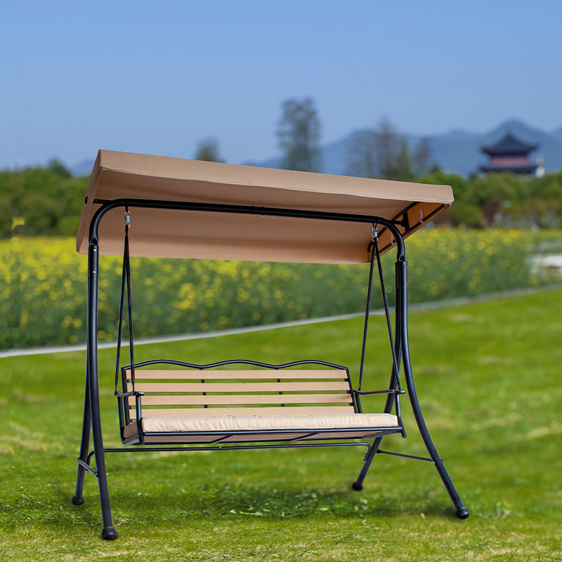 Wpc Seat With Cushion Canopy 3 Seat Porch Swing Chair