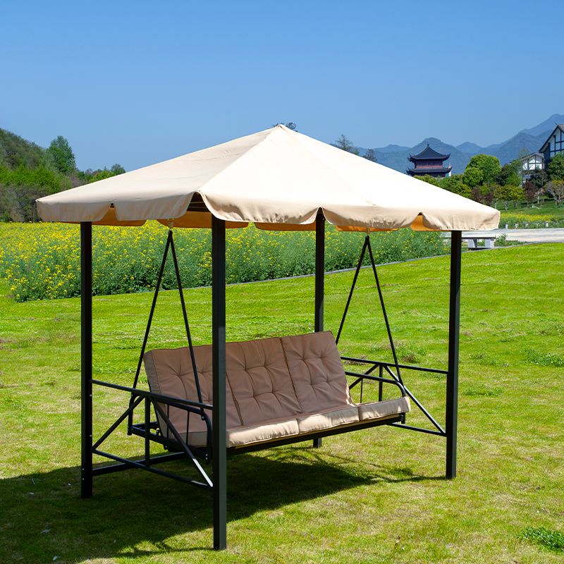 Durable Textilene Seat 2-in-1 Outdoor Gazebo Wrought Iron Recliner Bed