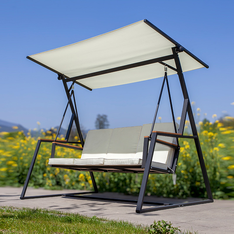 Removable Cushion Canopy Textilene Seat Square Tube Stand 3 Seat Porch Swing