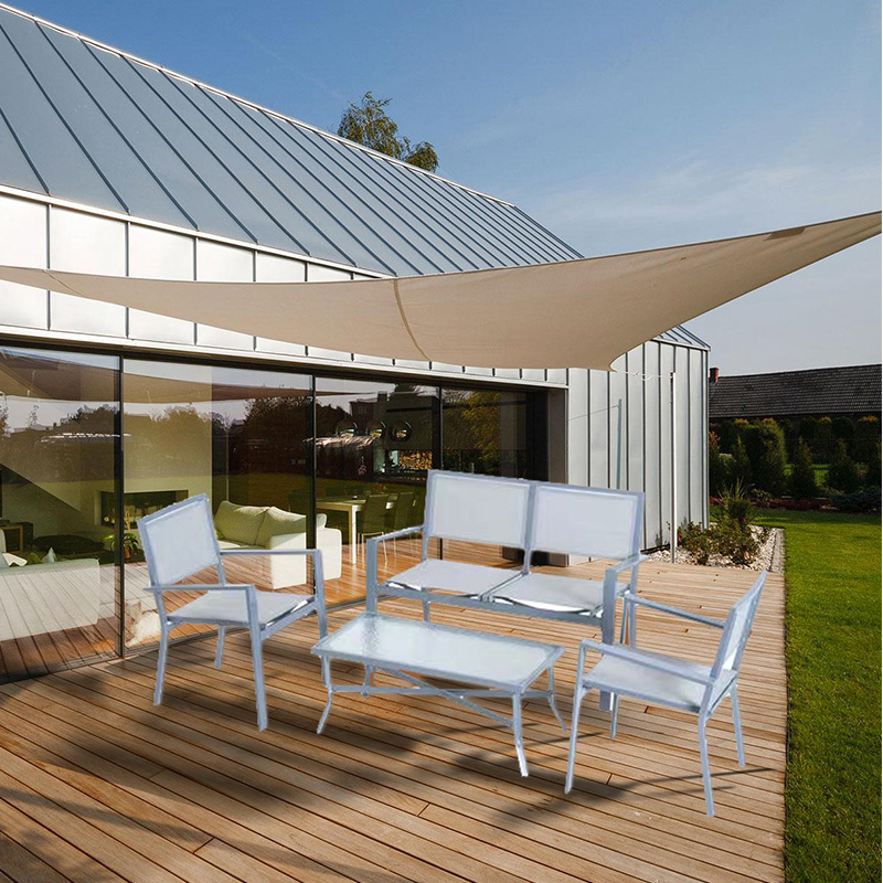 Textilene Seat Back With Coffee Table 4 Pieces Iron Garden Table And Chairs
