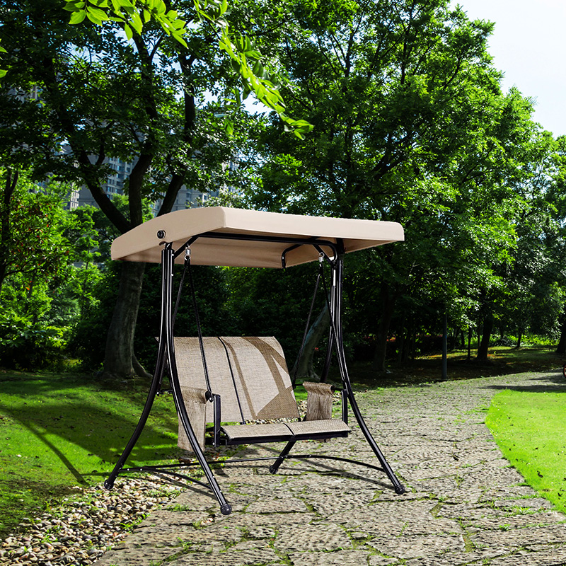 Textilene Seat With Side Pocket Storage 3 Seat Porch Swing Recliner
